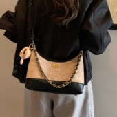 复古麂皮绒小包包女秋冬高级感百搭撞色斜挎包菱格链条单肩腋下包