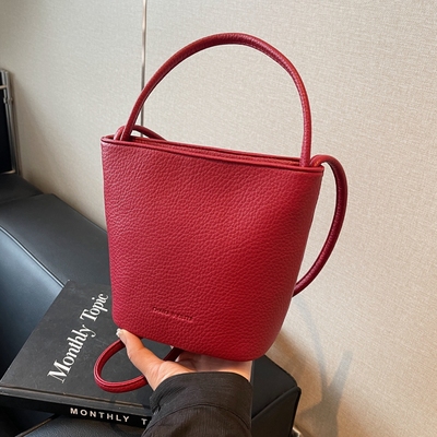 红色手提水桶包通勤百搭斜挎包