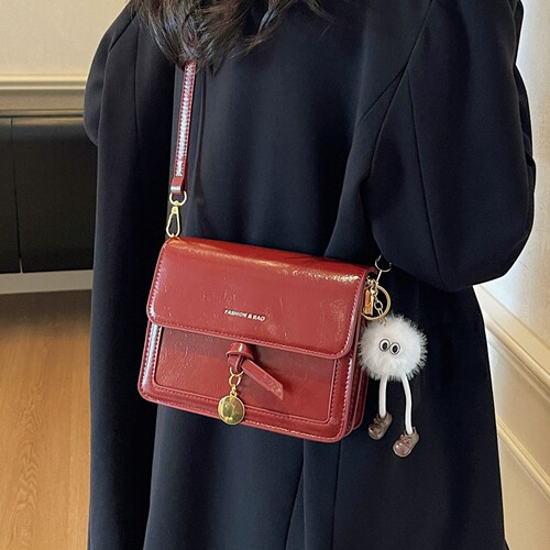 复古红色小方包通勤单肩斜挎包