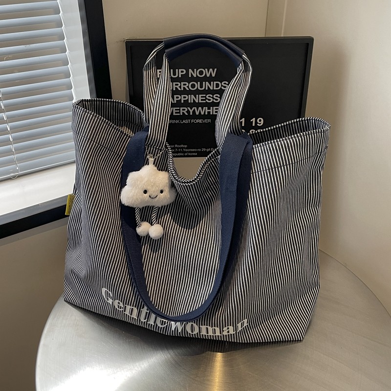 大容量包包女款休闲条纹帆布包通勤手提购物袋短途旅行单肩托特包,箱包皮具/热销女包/男包,通用款女包,淘宝优惠券,粉丝福利购,淘宝优惠卷