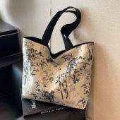 新中式 休闲大容量学生通勤单肩托特包 国风刺绣帆布包女夏2026新款