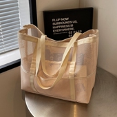 海边沙滩包收纳袋大容量户外游泳运动健身包镂空网眼包单肩托特包