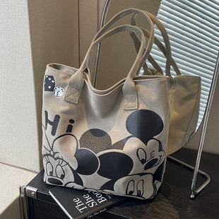 日系卡通帆布包女秋冬休闲通勤单肩大容量托特包妈咪包外出手提袋