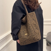 流行托特包休闲大容量通勤单肩包 时尚 豹纹帆布包包女2026新款 夏季