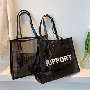 透明果冻包女2026新款 度假沙滩包防水手提袋大容量单肩托特包 夏季