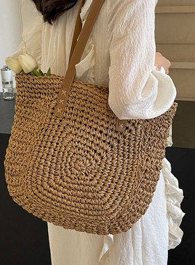 法式大容量草编托特包女夏季新款编织单肩包海边度假沙滩包购物袋