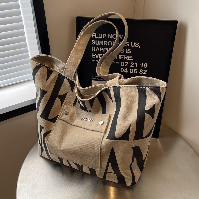 时尚字母帆布包女2025新款秋冬休闲单肩包ins大容量托特包购物袋,箱包皮具/热销女包/男包,通用款女包,淘宝优惠券,粉丝福利购,淘宝优惠卷