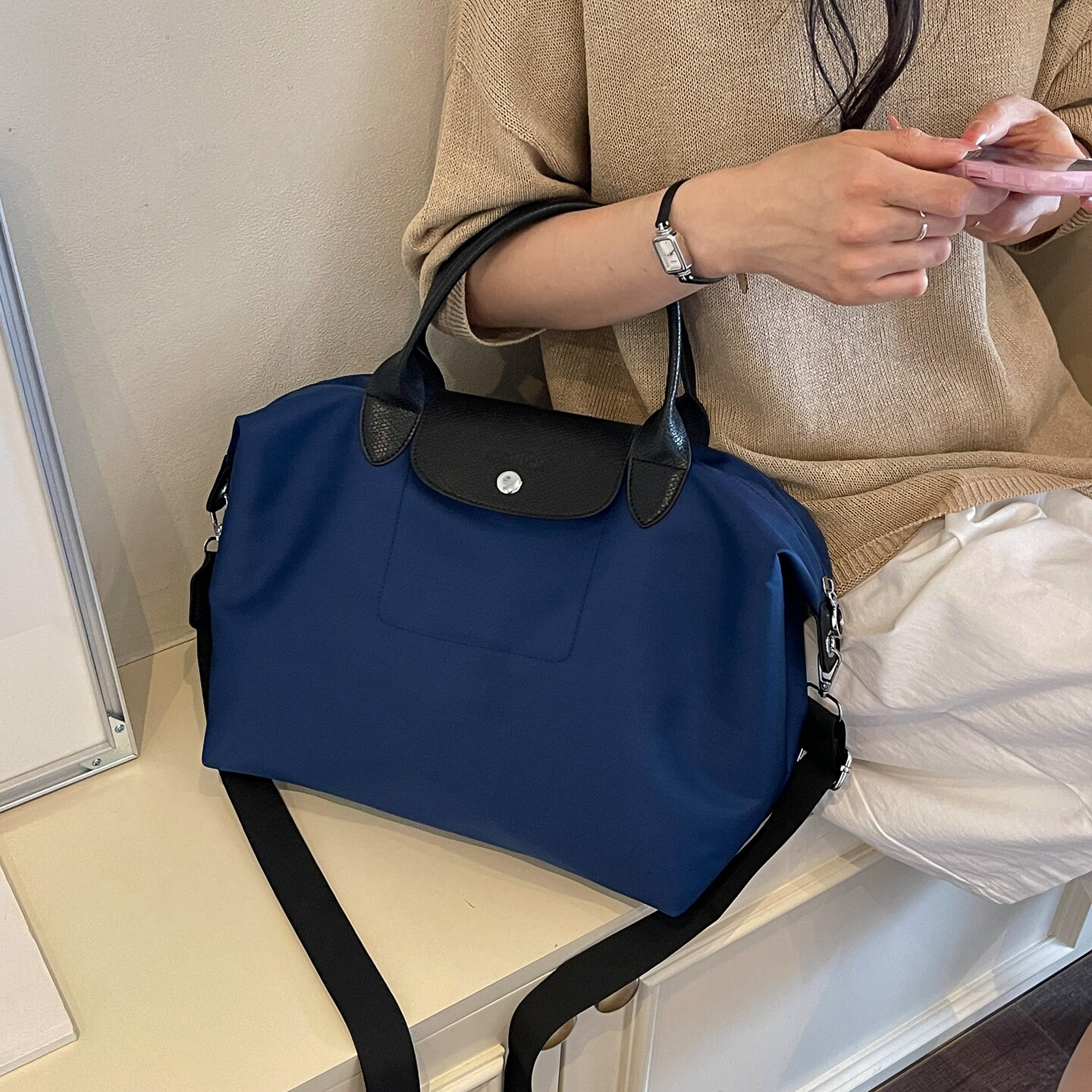 休闲大容量包包女款简约百搭通勤斜挎托特包轻便尼龙布手提购物袋