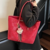 红色大容量托特包女2026新款 高级感通勤单肩手提包婚礼结婚新娘包