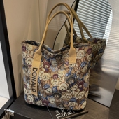 小熊帆布包女2026新款 休闲上班通勤包大容量单肩托特包手提袋 夏季