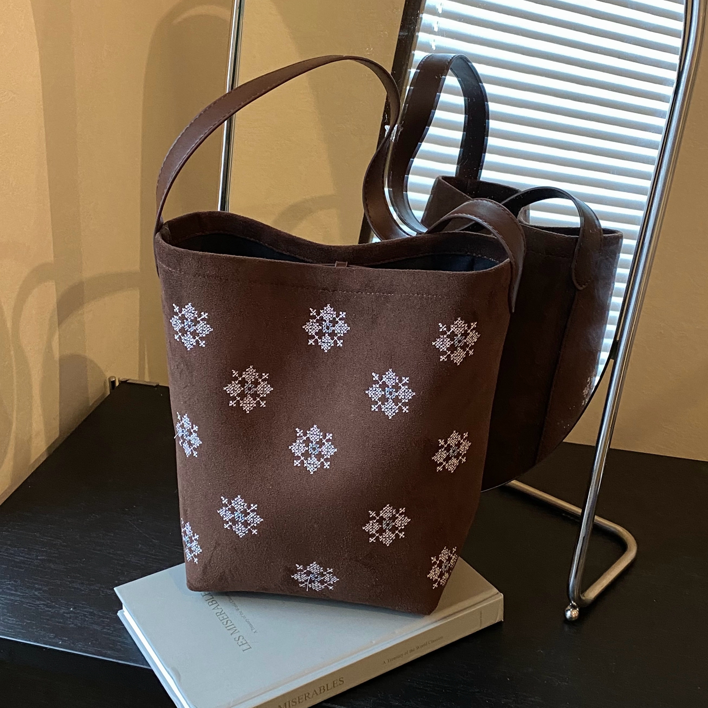 复古大容量通勤单肩腋下水桶包