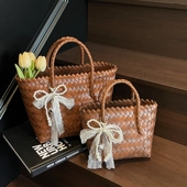 复古菜篮子编织包女夏季 新款 草编包大容量海边度假单肩手提沙滩包