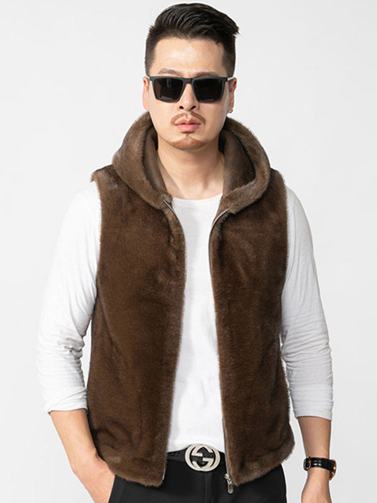 HAINING 모피 코트 밍크 코트 남성 모피 통합 조끼 여성 가역 후드 조끼 조끼 겨울