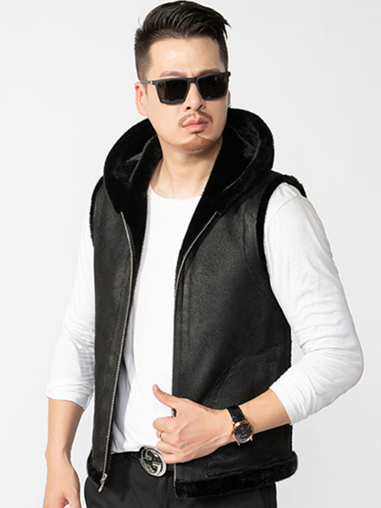 HAINING 모피 코트 밍크 코트 남성 모피 통합 조끼 여성 가역 후드 조끼 조끼 겨울