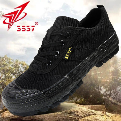 际华3537正品解放鞋男低帮训练鞋耐磨工地劳动胶鞋黑色帆布徒步