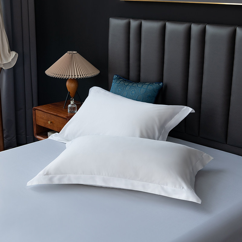 宾馆酒店床上用品全棉纯棉纯白色极密加密加厚单人缎条枕套枕头套