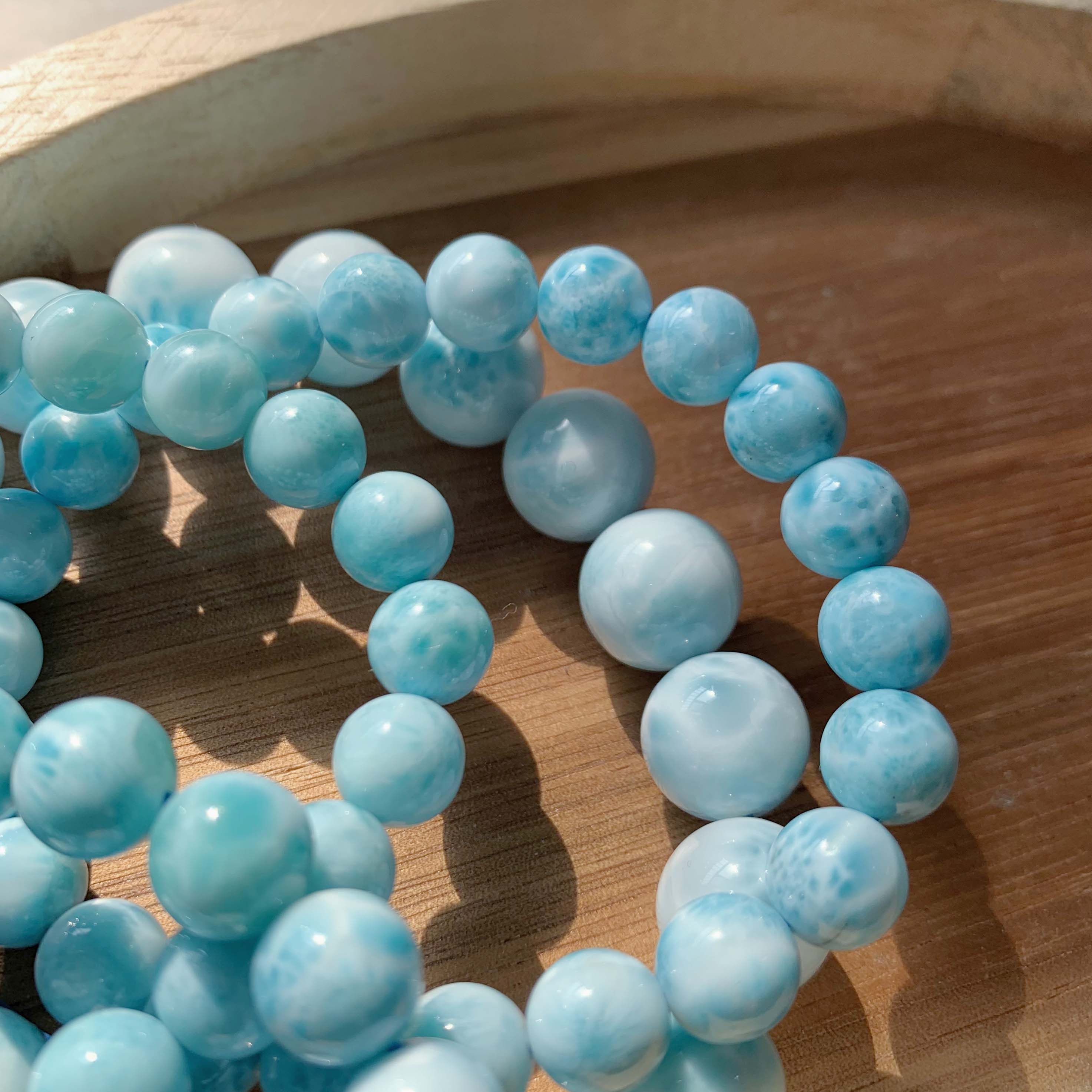 建木信使|【性价比】天然海纹石拉利玛蓝色水晶手串原矿