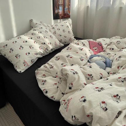 可爱HelloKitty卡通少女全棉水洗棉四件套纯棉被套学生床单三件套
