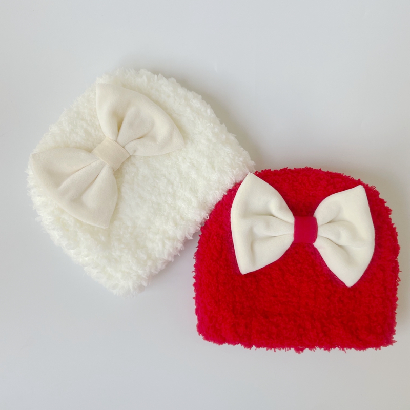 婴幼儿可爱超萌加绒加厚帽子保暖秋冬珊瑚绒手工帽红色过年毛绒帽