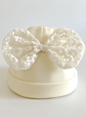 宝宝新生儿百天婴儿纯棉帽子春秋款柔软套头帽胎帽蝴蝶结帽护囟门