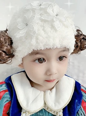 新生儿百天婴儿周岁宝宝女童加厚保暖珊瑚绒保暖毛线帽秋冬帽子萌