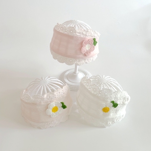 婴儿宝宝百天新生儿护囟门帽发带空顶帽发饰品纯棉帽子周岁头花