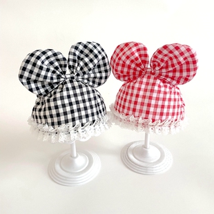 婴儿囟门帽夏季新款女宝宝发带立体蝴蝶结格子控胎帽遮脑门心帽子