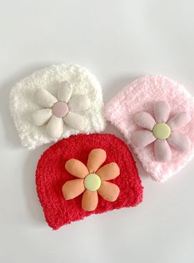 秋冬款男女宝宝帽子毛线加绒加厚保暖可爱套头帽珊瑚绒帽子2021款