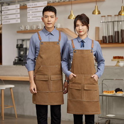 高端帆布围裙定制logo印字奶茶店餐饮美容院美甲专用工作服女加厚