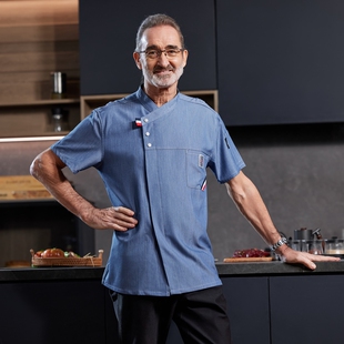 酒店厨师工作服男女短袖总厨工衣高档厨师长服装夏季套装纯棉透气