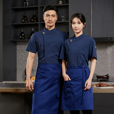 弹力速干厨师工作服夏季冰丝短袖薄款透气火锅饭店餐饮厨房男服