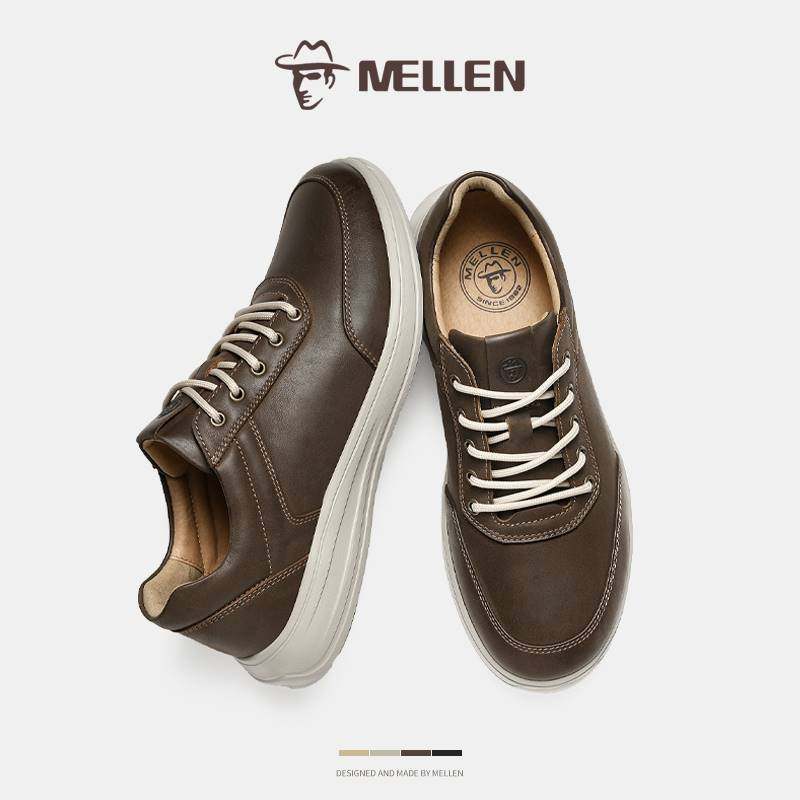 MELLEN名郎男鞋2023秋冬新款复古时尚简约轻便舒适系带休闲皮鞋男