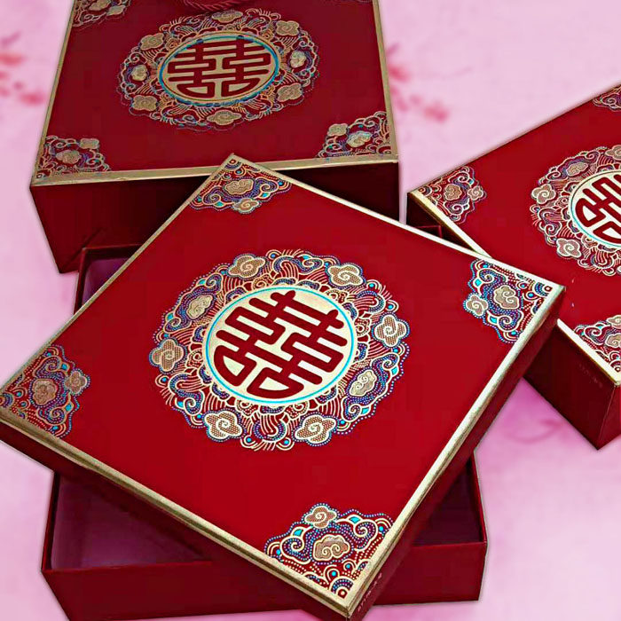 高级感红色磨砂喜字婚礼大号礼盒图片