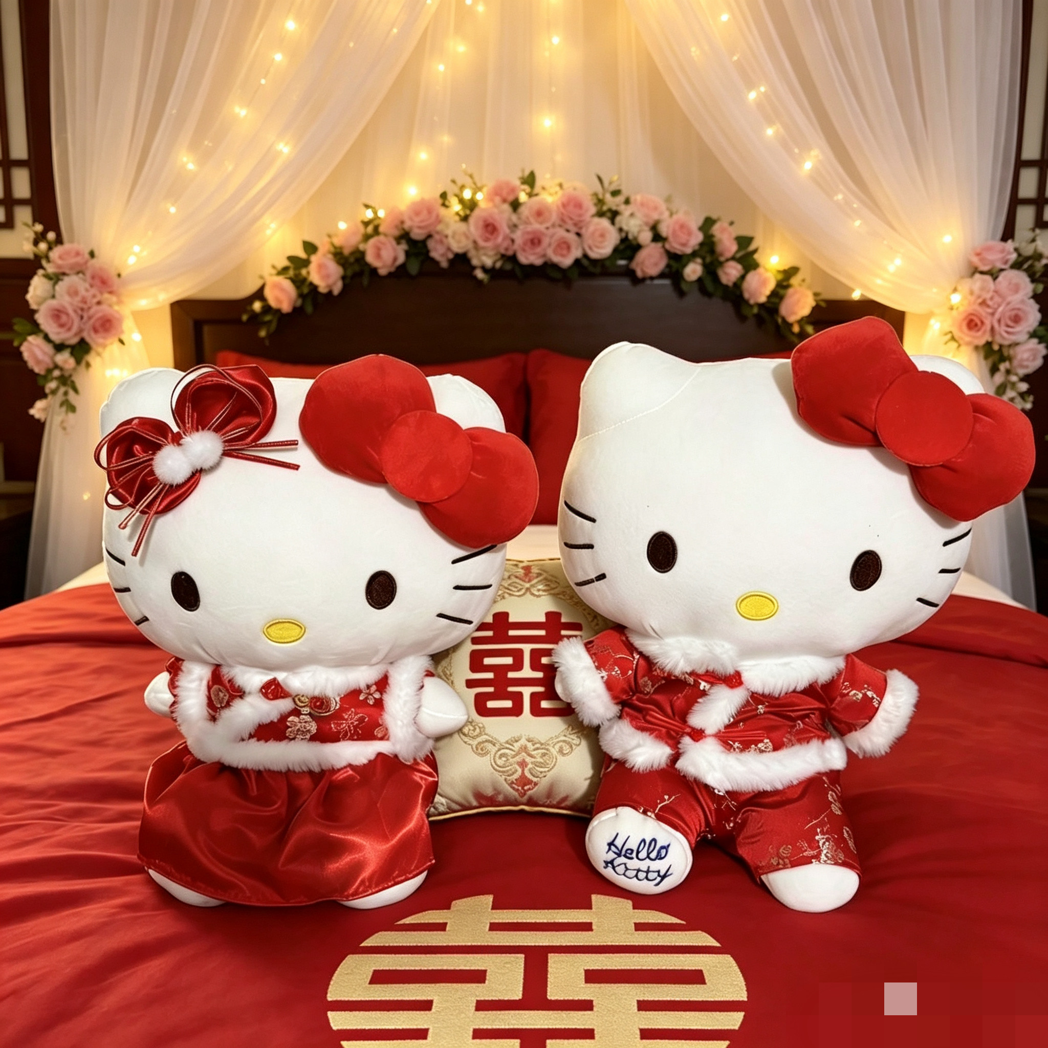 压床娃娃HelloKitty一对高档婚房喜庆摆件新婚礼物送新人婚庆