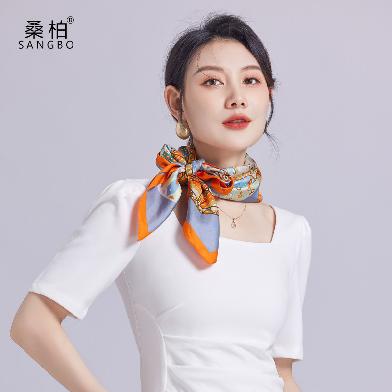 桑柏真丝丝巾桑蚕丝双面印花大方巾送妈妈婆婆高档礼物礼盒蜗牛花