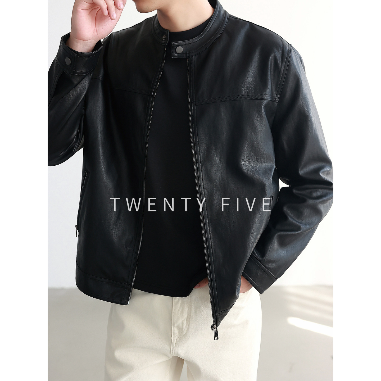 TWENTY FIVE|美式硬汉复古立领皮衣男正肩轻奢极简潮流机车外套