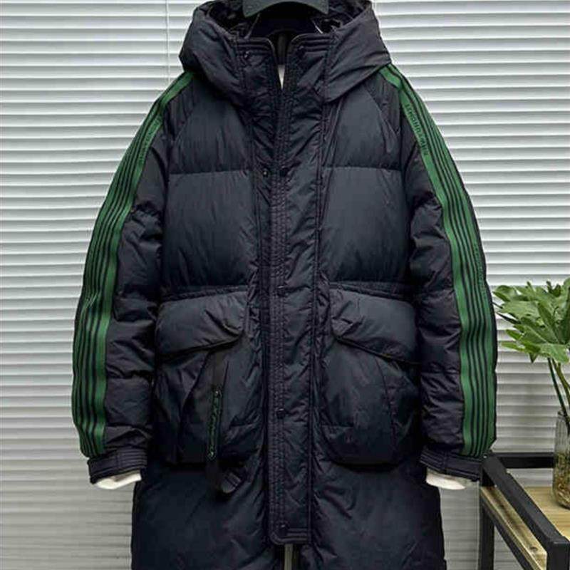 中长款羽绒服男青少年2023冬季新潮条纹高中学生抗寒加大码衣派克