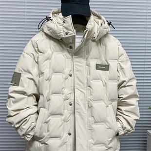 大码羽绒服男加肥加大300斤绗缝连帽防风宽松鸭绒冬天外套潮牌