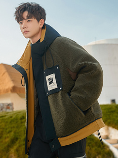 羊羔绒毛羽绒服男款23年新款冬季加厚摇粒绒青少年连帽派克服外套