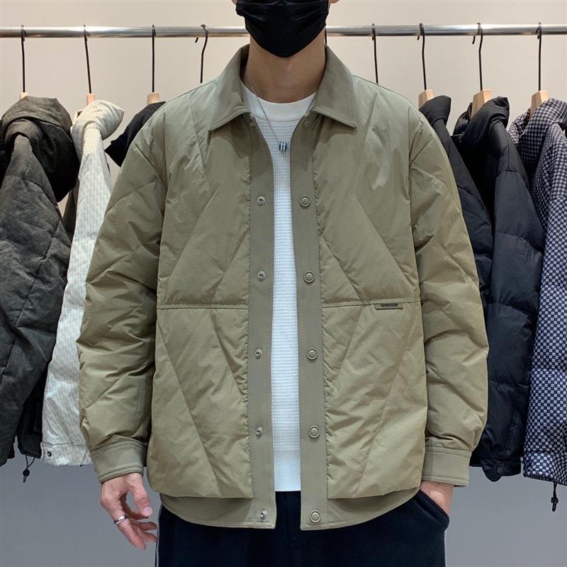 白鸭绒轻薄衬衣式羽绒服内胆男2025冬季新款宽松大码男士工装外套