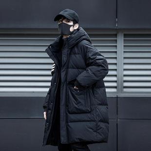 新款 2025冬季 条纹连帽宽松潮牌加厚保暖休闲外套 羽绒服中长款 男士