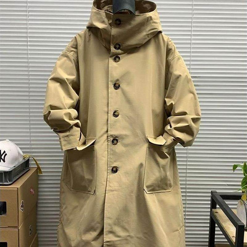 日系潮牌中长款连帽风衣夹克男春秋新款防风休闲宽松百搭工装外套