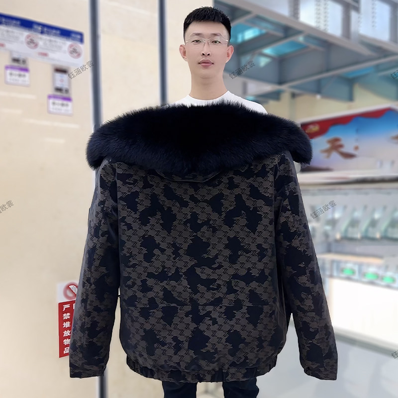 獭兔毛内胆派克服男真皮草夹克