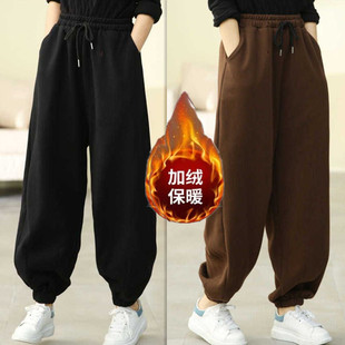 2022年冬 女简约松紧腰纯色百搭宽松休闲裤 加绒加厚大码 束脚灯笼裤
