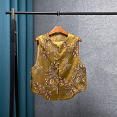 新中式 风金色重工刺绣花卉圆领背心女坎肩高级感气质百搭国风马夹