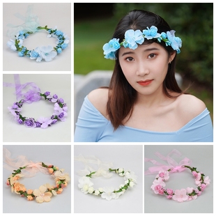 新娘头饰森系韩式仙美花环伴娘花童沙滩婚纱头纱结婚发饰装饰发箍
