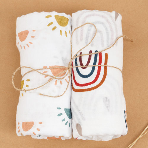 Kangobaby新生婴儿抱被muslin 纯棉纱布浴巾襁褓包巾baby blanket