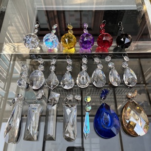 水晶吊坠珠帘水晶灯配件机磨八角珠龙眼枫叶网形梨形网格蛋形琥珀