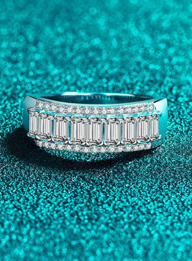 S925纯银全莫桑戒指方糖排戒ins轻奢精致指环时尚百搭