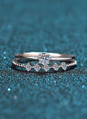 S925纯银女10分莫桑石戒指八爪对戒钻戒小红书同款